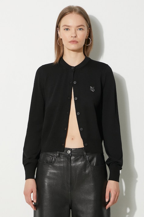 Maison Kitsuné cardigan din lana Bold Fox Head Patch Regular Cardigan culoarea negru, light, MW00508KT1036