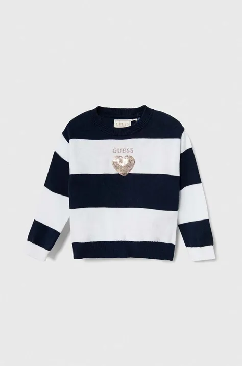 Otroški bombažen pulover Guess mornarsko modra barva