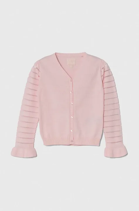 Dětský bavlněný kardigan Guess růžová barva, lehký