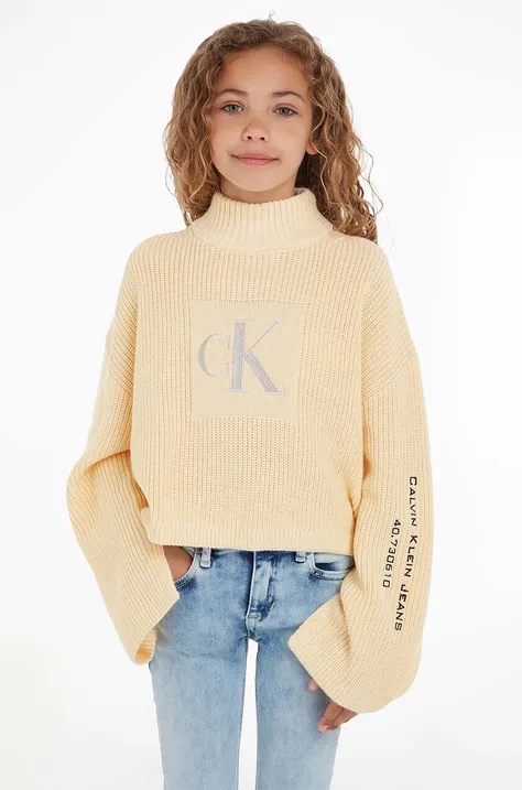 Detský sveter Calvin Klein Jeans béžová farba