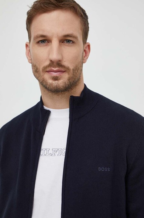 Bombažna jopica BOSS mornarsko modra barva