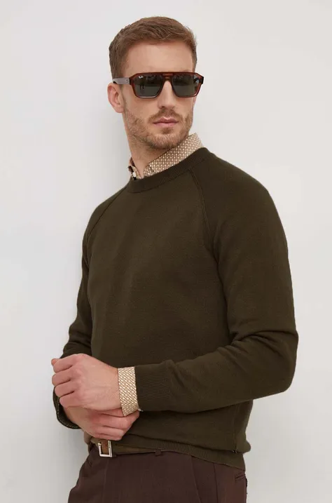 BOSS gyapjúkeverék pulóver könnyű, férfi, barna