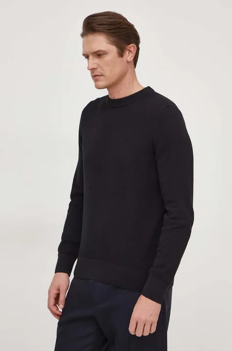 Bombažen pulover BOSS črna barva