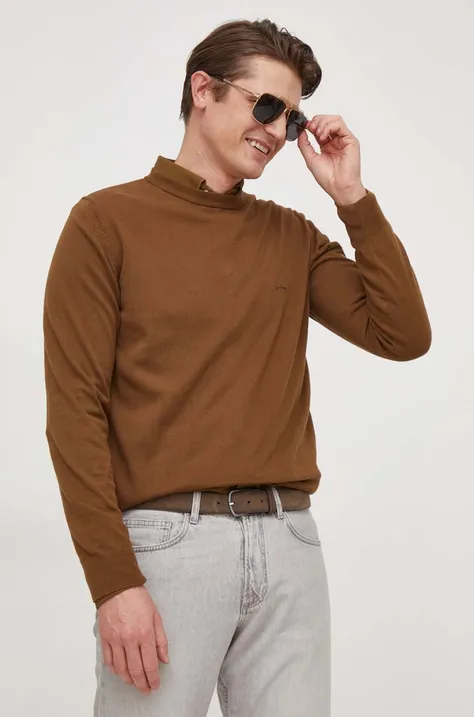 Бавовняний светр BOSS колір коричневий легкий