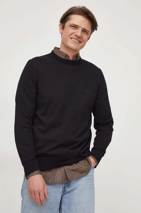 BOSS sweter bawełniany kolor czarny lekki