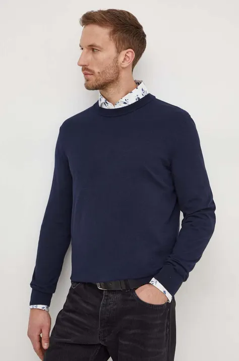 Бавовняний светр BOSS колір синій легкий