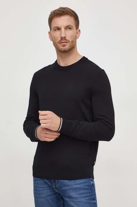 Bombažen pulover BOSS črna barva