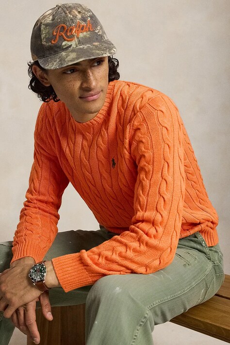 Polo Ralph Lauren Sweter bawełniany męski pomarańczowy 710775885