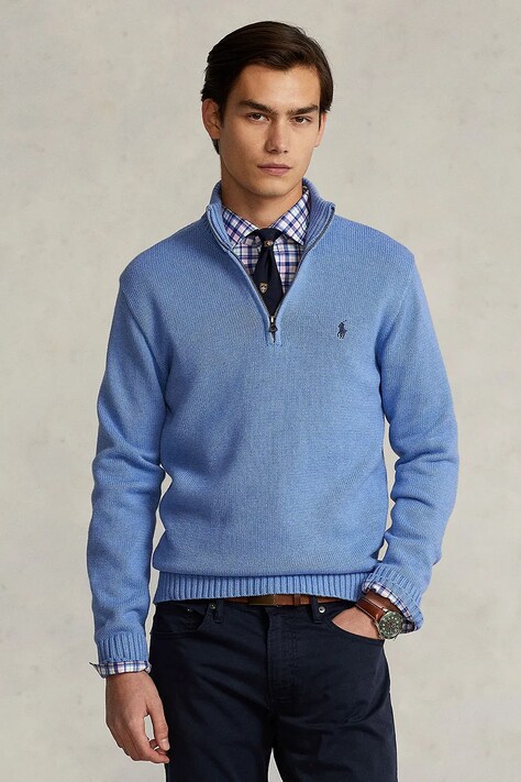 Polo Ralph Lauren sweter bawełniany kolor niebieski ciepły 710859939