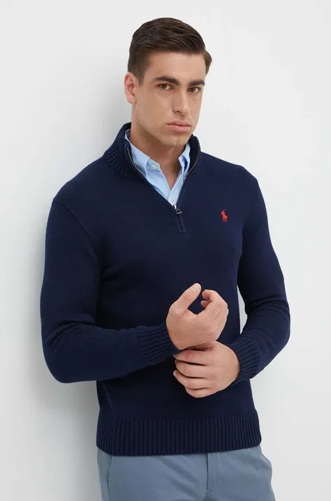 Polo Ralph Lauren sweter bawełniany kolor niebieski ciepły