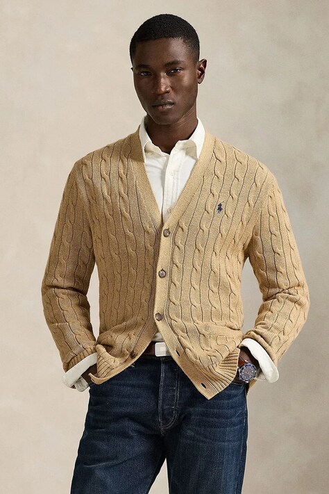 Polo Ralph Lauren kardigan bawełniany kolor brązowy