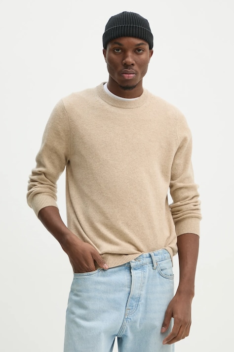 Samsoe Samsoe pulover de lana ISAK barbati, culoarea bej, light, M10000009