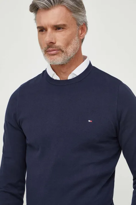 Bavlnený sveter Tommy Hilfiger tmavomodrá farba, tenký, MW0MW32026