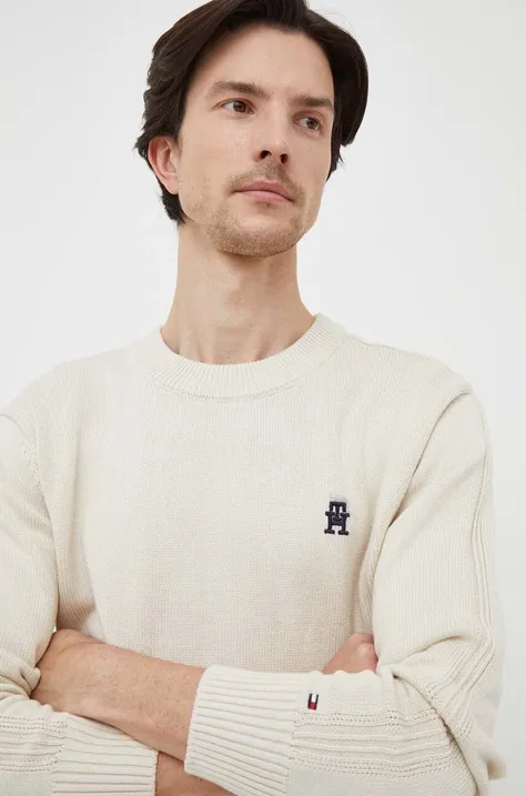 Pamučni pulover Tommy Hilfiger boja: bež, lagani