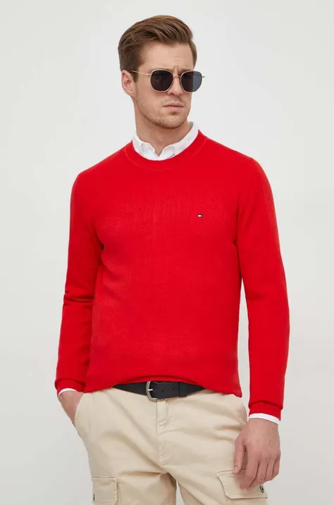 Pamučni pulover Tommy Hilfiger boja: crvena, lagani