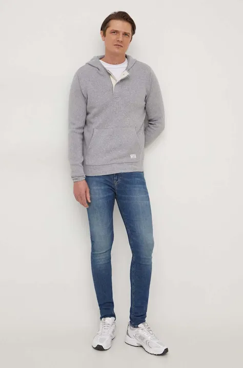 Sveter s prímesou vlny Pepe Jeans MAURICE pánsky, šedá farba, tenký, PM702406