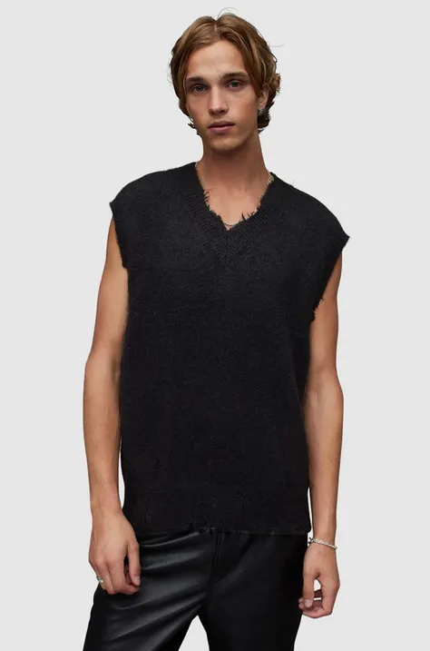 Μάλλινο πουλόβερ AllSaints Albans ανδρικό, χρώμα: μαύρο