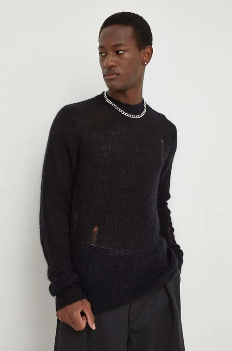 Vuneni pulover Won Hundred za muškarce, boja: crna, lagani, 2704-11081