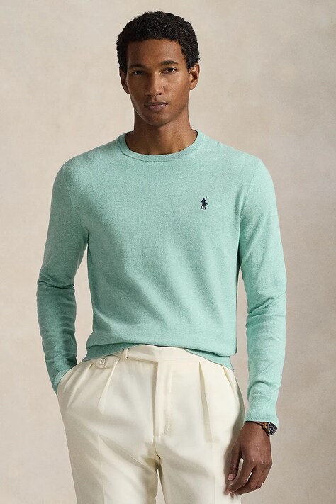 Polo Ralph Lauren sweter bawełniany kolor turkusowy lekki