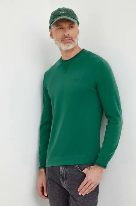 Памучен пуловер Pepe Jeans Mike в зелено от лека материя