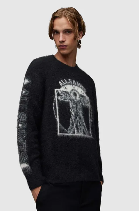 Пуловер с вълна AllSaints Insignia в черно от топла материя