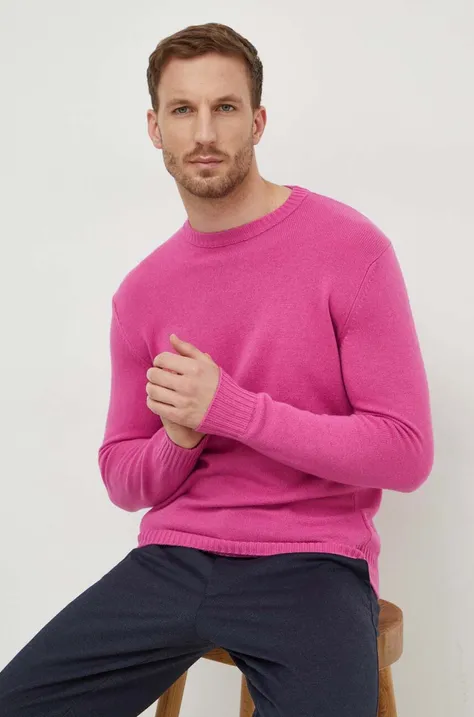 Пуловер с вълна United Colors of Benetton мъжки в розово от лека материя