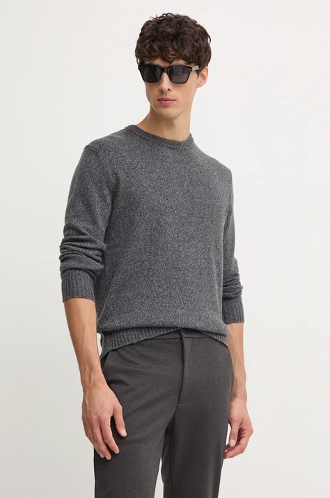 Пуловер с вълна United Colors of Benetton мъжки в сиво от лека материя