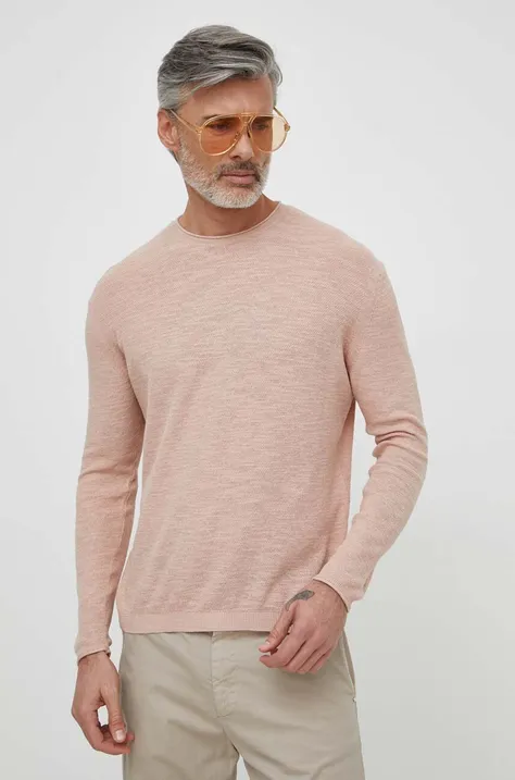 United Colors of Benetton vászonkeverék pulóver könnyű, rózsaszín