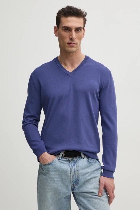 United Colors of Benetton pulover de bumbac culoarea albastru marin, light, 1098U4486