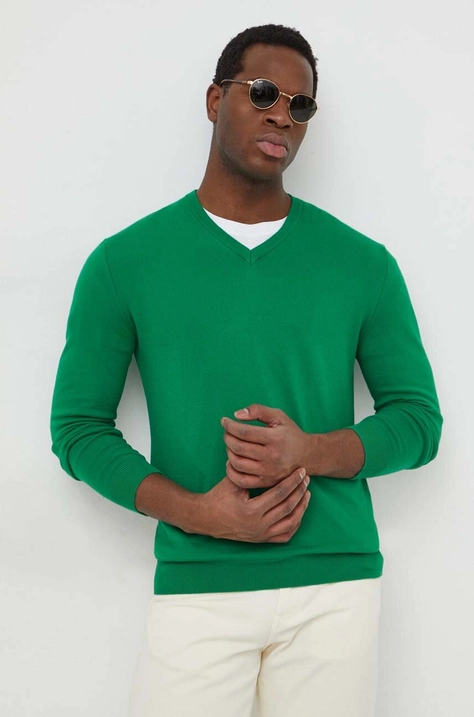 United Colors of Benetton pulover de bumbac culoarea verde, light