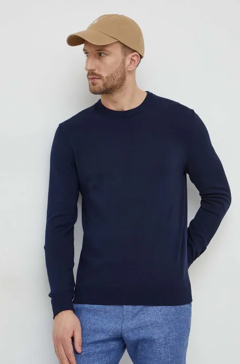 Pamučni pulover United Colors of Benetton boja: tamno plava, lagani