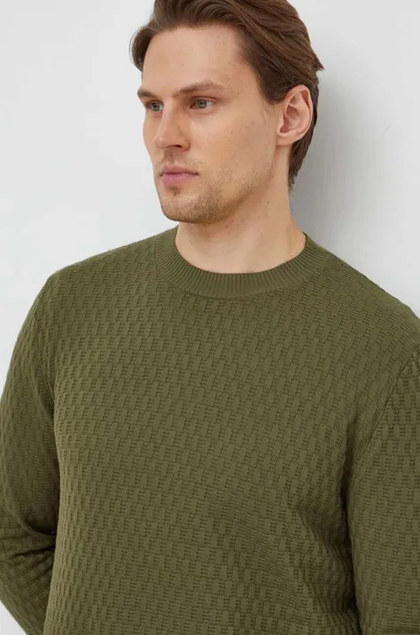 Памучен пуловер Sisley в зелено от лека материя
