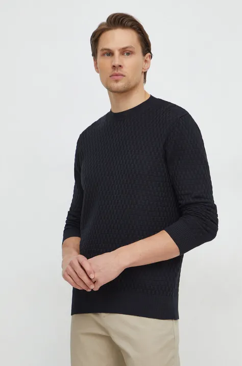 Памучен пуловер Sisley в черно от лека материя