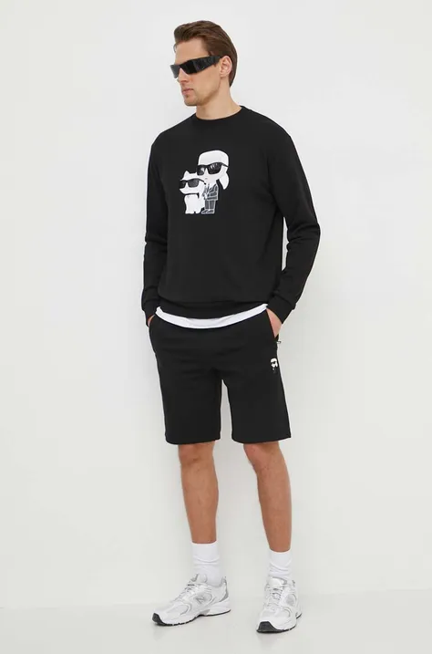 Хлопковая кофта Karl Lagerfeld мужская цвет чёрный с принтом