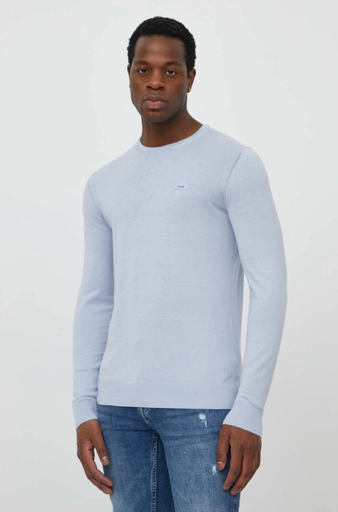 Calvin Klein sweter z domieszką jedwabiu kolor niebieski lekki K10K113159