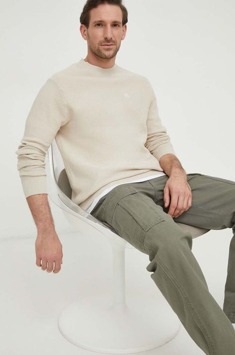 Βαμβακερό πουλόβερ G-Star Raw χρώμα: μπεζ
