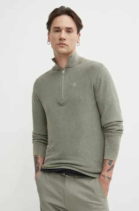 G-Star Raw sweter bawełniany kolor zielony lekki z półgolfem