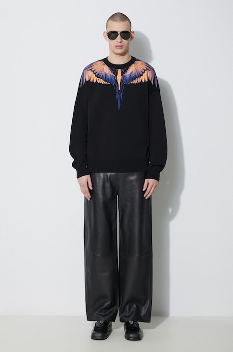 Bavlnený sveter Marcelo Burlon Icon Wings Knit Boxy Crew čierna farba, tenký, CMHE024S24KNI0011026