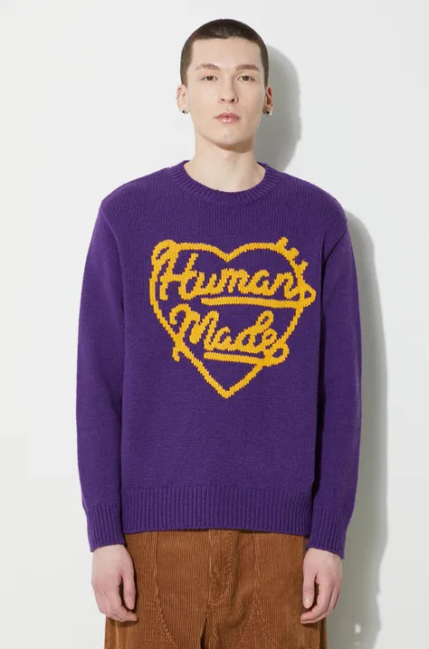 Vlnený sveter Human Made Low Gauge Knit Sweater pánsky, fialová farba, HM27CS038