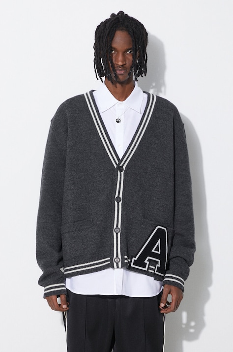 Vlněný svetr AMBUSH A Patch Knit Cardigan šedá barva, BMHB003S24KNI