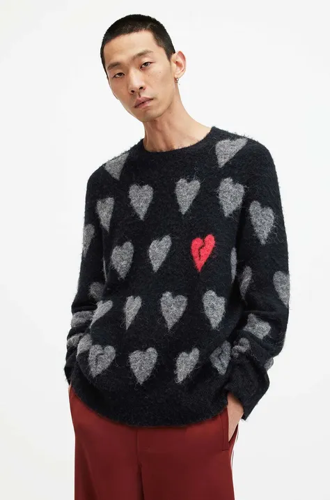 AllSaints sweter wełniany AMORE męski kolor czarny