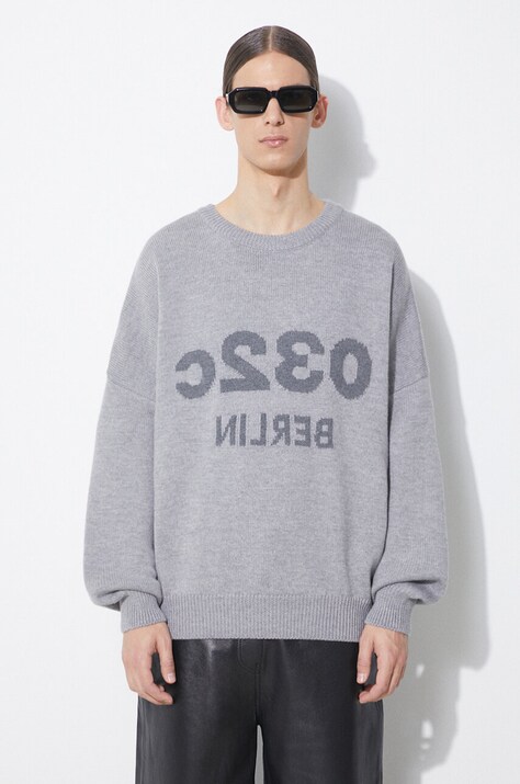 Μάλλινο πουλόβερ 032C Selfie Sweater ανδρικό, χρώμα: γκρι, SS24-K-1010