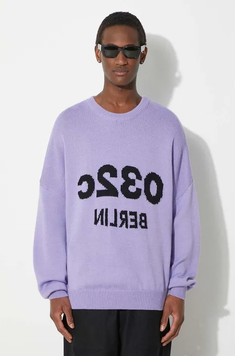 Μάλλινο πουλόβερ 032C Selfie Sweater ανδρικό, χρώμα: μοβ, SS24-K-1011