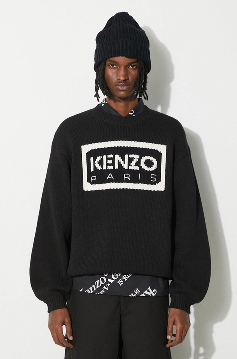 Kenzo pulover din amestec de lana Bicolor Kenzo Paris Jumper barbati, culoarea negru, FD55PU3833LA.99