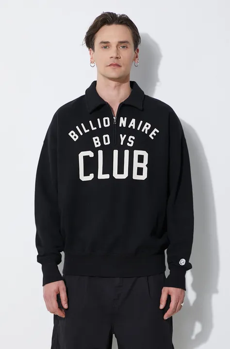 Billionaire Boys Club cotton sweatshirt Collared Half Zip Sweater black color with a print B24125