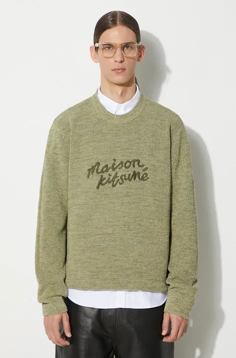 Хлопковый свитер Maison Kitsuné Handwriting Comfort Jumper цвет зелёный  MM00807KT1108