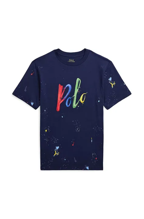 Детская хлопковая футболка Polo Ralph Lauren цвет синий с принтом