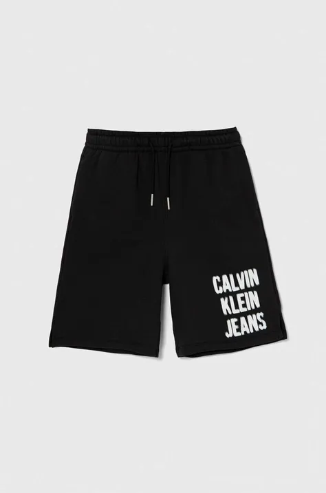Detské krátke nohavice Calvin Klein Jeans čierna farba, nastaviteľný pás