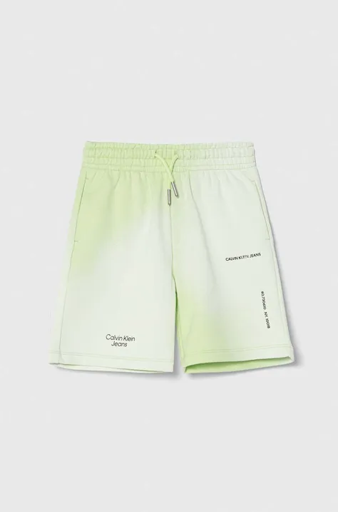 Detské bavlnené šortky Calvin Klein Jeans zelená farba, nastaviteľný pás