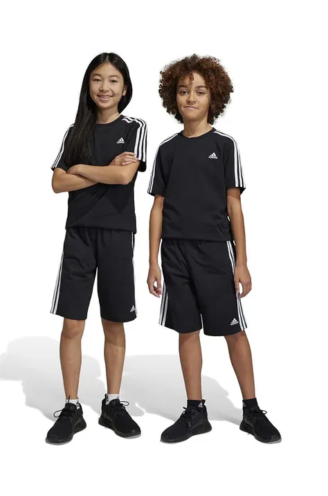 Detské bavlnené šortky adidas U 3S KN SHO čierna farba, nastaviteľný pás